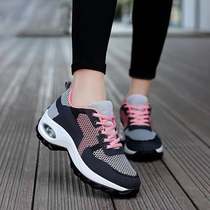 Foreign Trade Women's Shoes Spring and Summer New Breathable Mesh Air Cushion Sneaker Women's Stylish Height Increasing Casual Shoes Mom Shoes