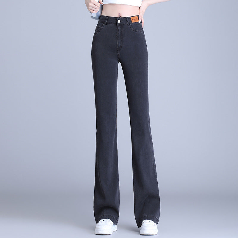 Light Color Lyocell Denim Bootcut Trousers Women's 2024 Summer New High Waist Slimming Thin Jeans Straight Flare Pants