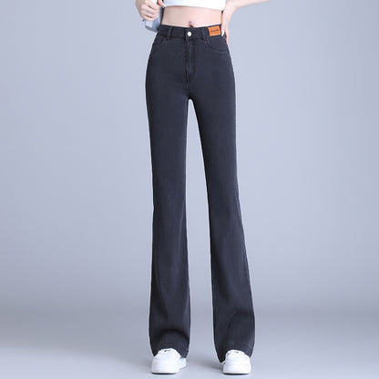 Light Color Lyocell Denim Bootcut Trousers Women's 2024 Summer New High Waist Slimming Thin Jeans Straight Flare Pants