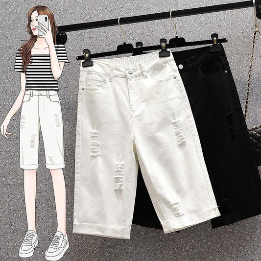 Women's White Shorts Jeans Summer Thin Shorts plus Size Plump Girls Slimming Pants Pear Shapes 2024 New