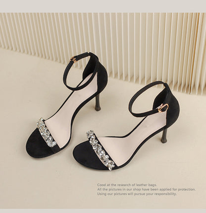 sengpashop Summer New Rhinestone with Skirt High Heels Women's Ankle-Strap Stilettos Sandals Elegant Socialite Fashion Women's Shoes