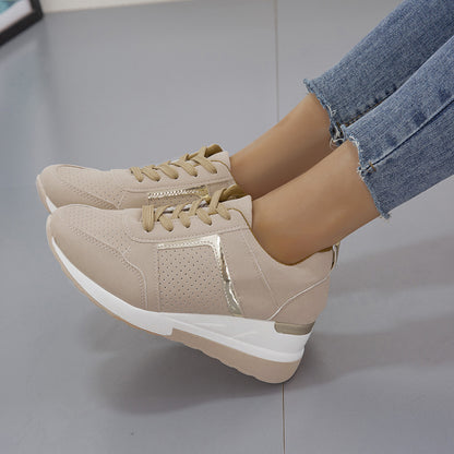 HOTan and NEWn plus Size Sports Casual Shoes Thick Bottom Wedge Casual Shoes Lace up Foreign Trade Mesh Ladies Sneaker