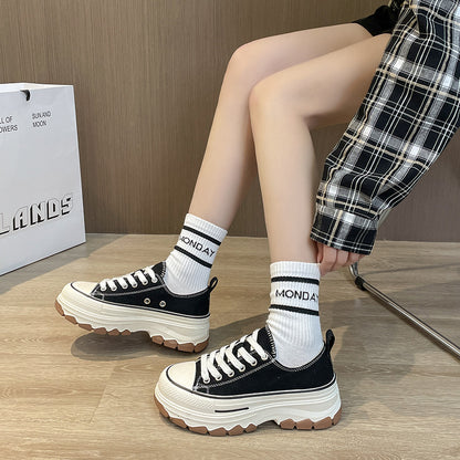 Spring New Canvas Shoes Women Hong Kong Style Fashion White Shoes Students Thick Bottom Sneaker Casual All-Matching Ins Pumps