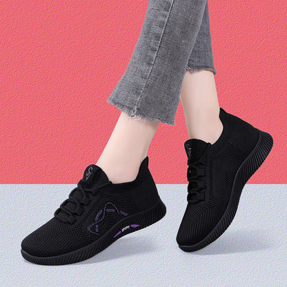 Spring and Autumn New Sports Shoes Women's Casual Flying Woven Breathable Flat Bai Match Soft Bottom Comfortable Dancing Hair Generation