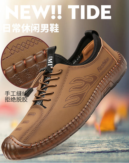 Men's Casual Leather Shoes Slip-on Comfortable Lazy Doug Shoes Fashion Lace-up Soft Bottom Soft Surface Men's Shoes
