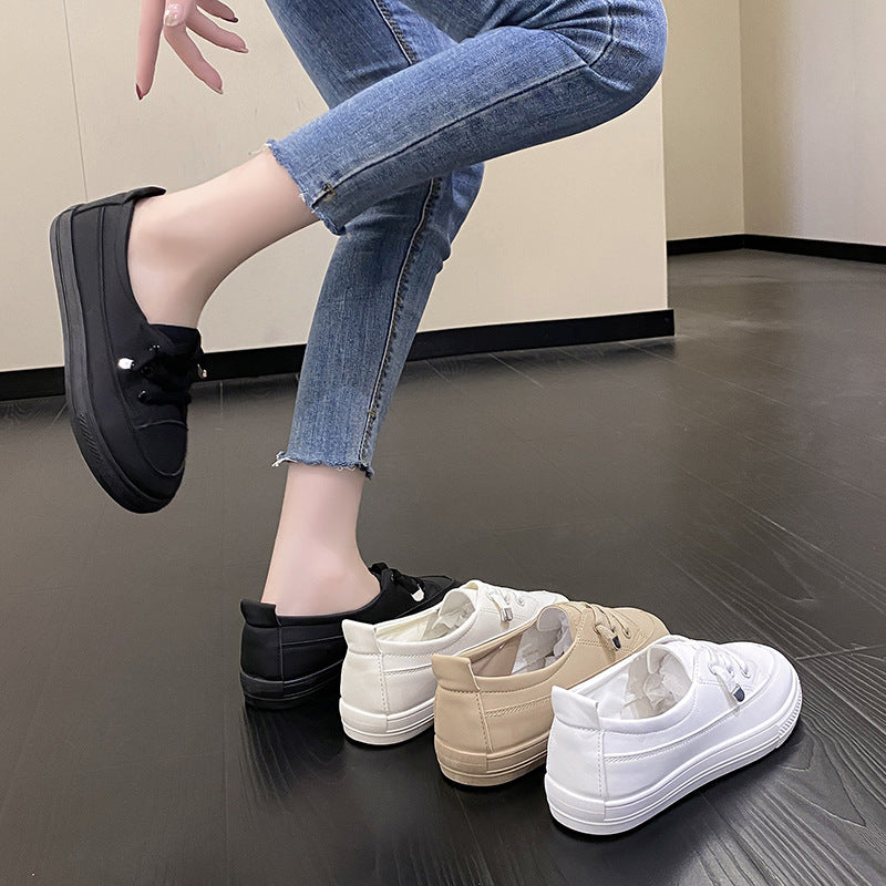 New Flat White Shoes Women's Front Lace-up Sneaker White Sneakers Flat Sneakers Women's Slip-on Pumps