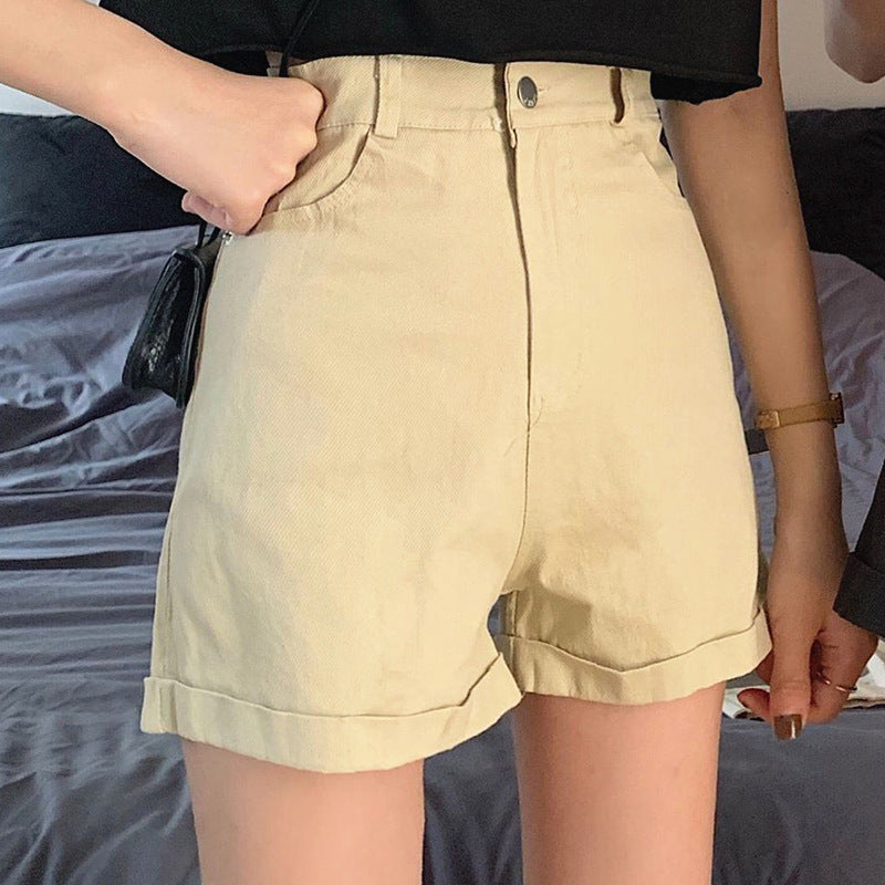 Women's Cotton High Waist Slimming Denim Shorts 2024 Summer New Wide Leg Leisure Fashion Women's Wear Solid Color Retro Bottoms