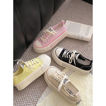 Thick Sole Height Increasing Small Canvas Shoes  Summer New White Shoes Women's Shoes with Skirt All-Matching Board Shoes