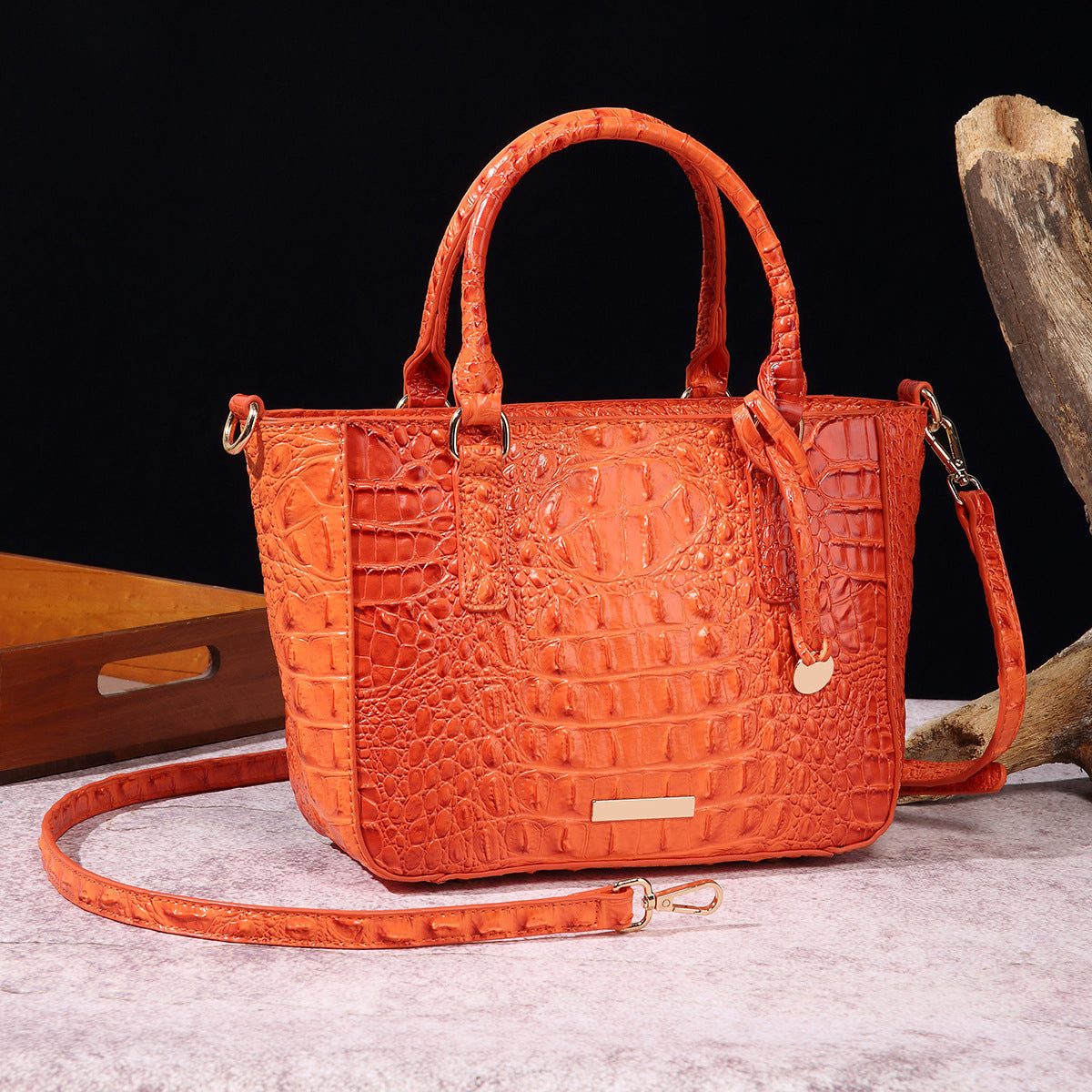 SENGPAN New 2025 New  independent station hand-held underarm crossbody tote retro women's bag Brahman crocodile pattern