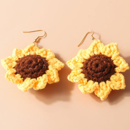 Lianfudai knitted Jewelry New Knitted Wool Flower Sunflower Earrings Creative Design Simple Earrings Pendant