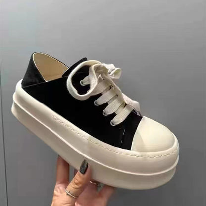 Thick Bottom Height Increasing Canvas Shoes Female  New Korean Style All-Matching Lace-up Biscuit Shape Shoes Sports Casual Borad Shoes