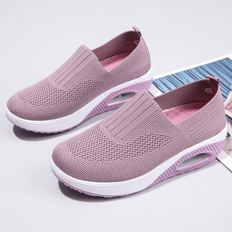 Temu Xiyin Cross-Border New Arrival Women's Casual Sports Air Cushion Mom Shoes Rocking Shoes Pumps Non-Slip Flying Woven Women's Shoes