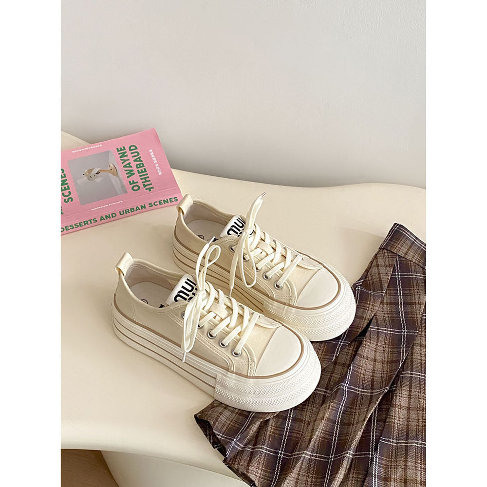 Thick Sole Height Increasing Small Canvas Shoes  Summer New White Shoes Women's Shoes with Skirt All-Matching Board Shoes