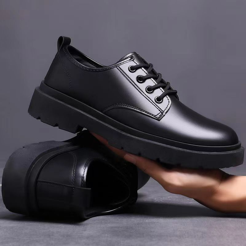 Business Leather Shoes Men's Casual Shoes British Style Work Shoes Thick Bottom Trendy All-Matching Lace-up Student Shoes Work Shoes