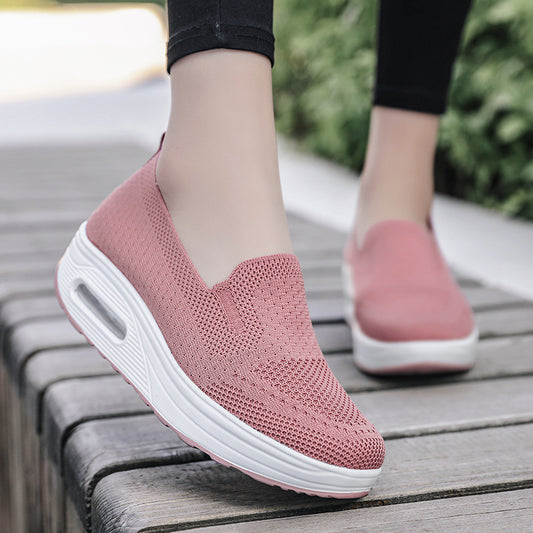 Spring and Summer Cross-Border Solid Color Slip-on Women's Casual Shoes Air Cushion Breathable Sneaker Female Flying Woven Shoes Wholesale