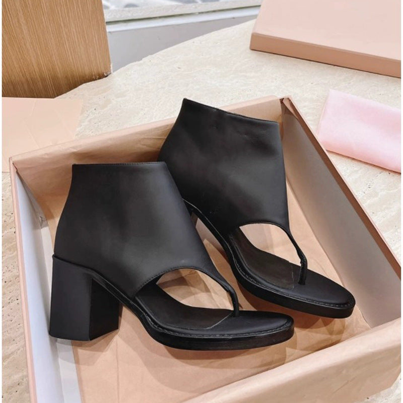 sengpashop New HOTan and NEWn Miu Open Toe Flip Flops All-Match Platform High Heel Roman Sandals Back Zipper Sandal Boots