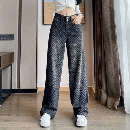 New Wide Leg Jeans for Women 2024 Spring and Autumn plus Size High Waist Casual Loose Wide Leg Straight Mop Trousers Women