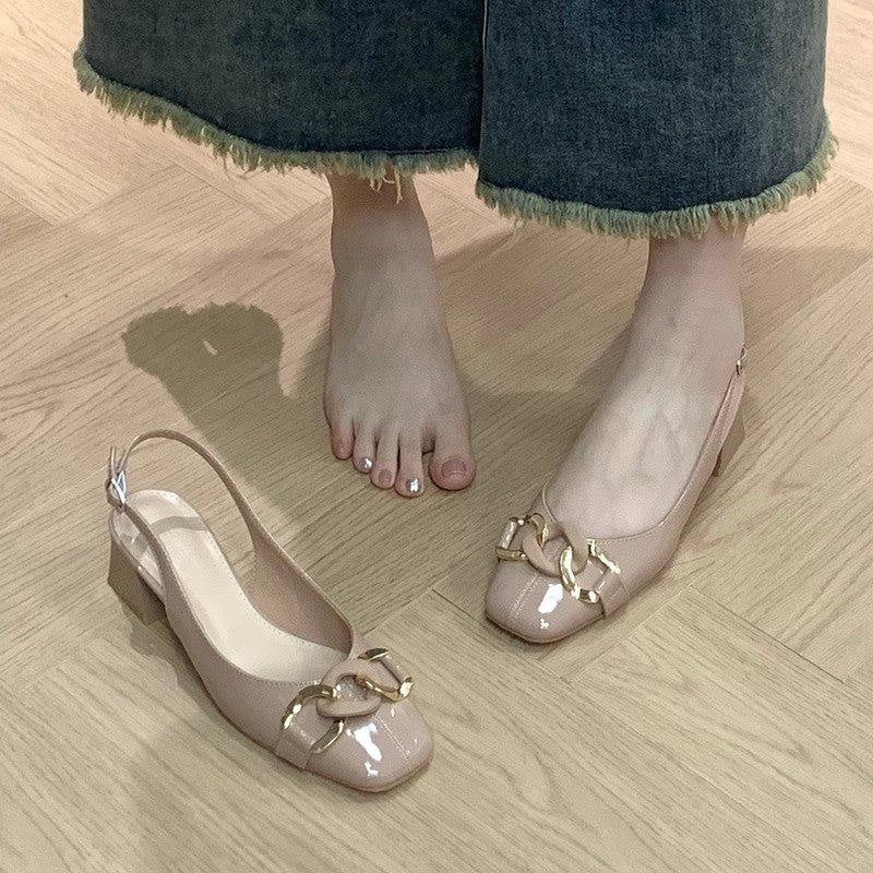 sengpashop Chunky Heel Sandals Closed Toe Back Buckle High Heel Sandals Women's New Temperament Fairy Skirt Women's Sandals for Summer