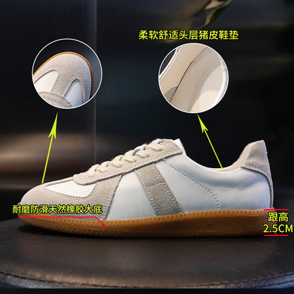 New Authentic Leather Women's Shoes Sports Versatile Single-Layer Shoes Women's Spring White Shoes Women's Casual Flat German Training Shoes Fashion