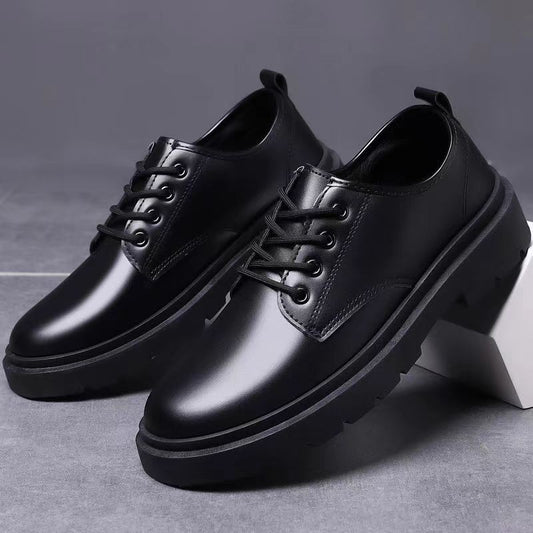 Leather Shoes Men's Casual Shoes British Style Work Shoes Business Platform Trendy All-Matching Lace-up Student Shoes Work Shoes
