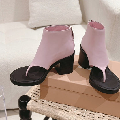 sengpashop New HOTan and NEWn Miu Open Toe Flip Flops All-Match Platform High Heel Roman Sandals Back Zipper Sandal Boots