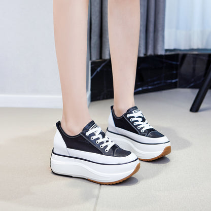 Summer New Board Shoes Increased by 9cm Leather Mesh Casual Comfortable Versatile Does Not Pick People Women's Thin Shoes
