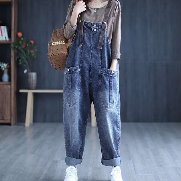 Plump Girls Jeans Suspender Pants for Women 2024 Spring and Autumn New plus Size Korean Style Loose Slimming Harem Casual Jeans