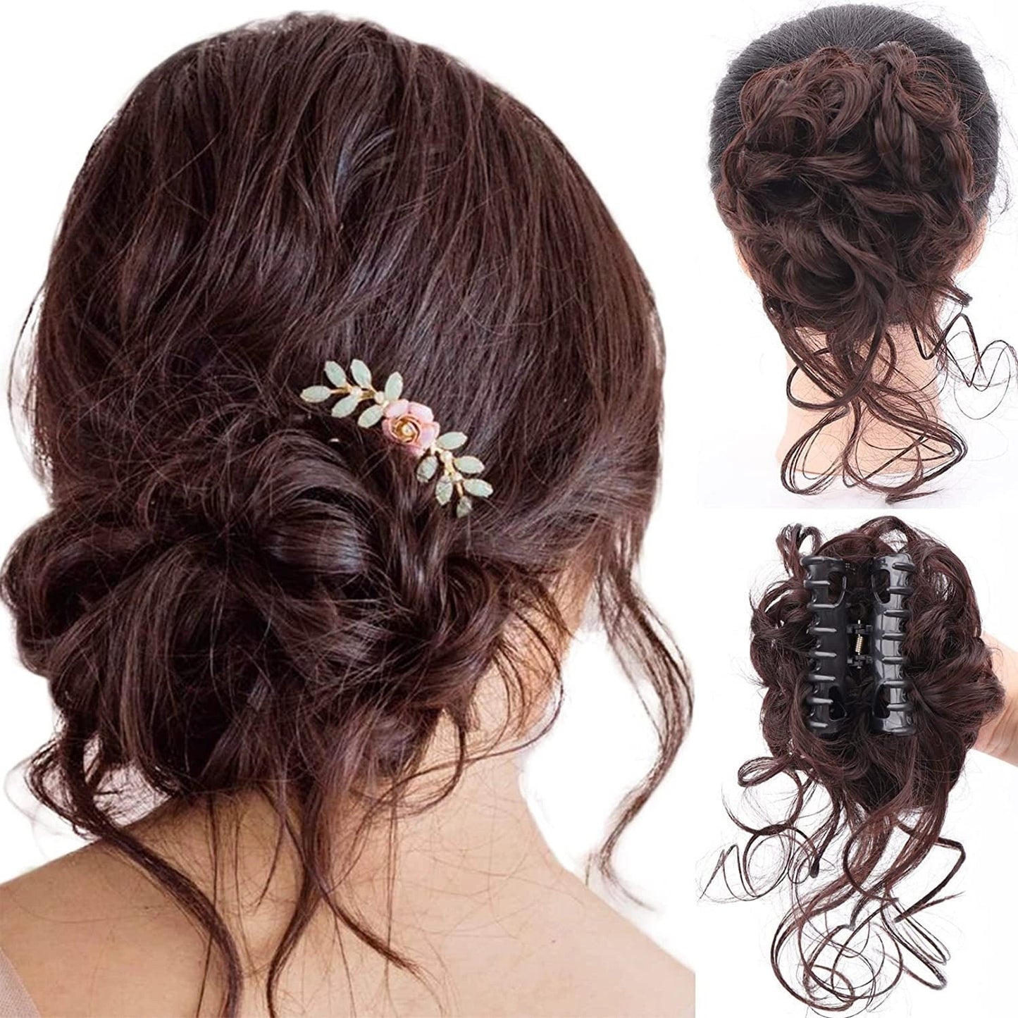 sengpan long Lazy Style Hair Clip Flower Bud Ball Head Female Natural Fluffy Long Beard Hair Bag Wig Set Ponytail Wig Ring Hairpin