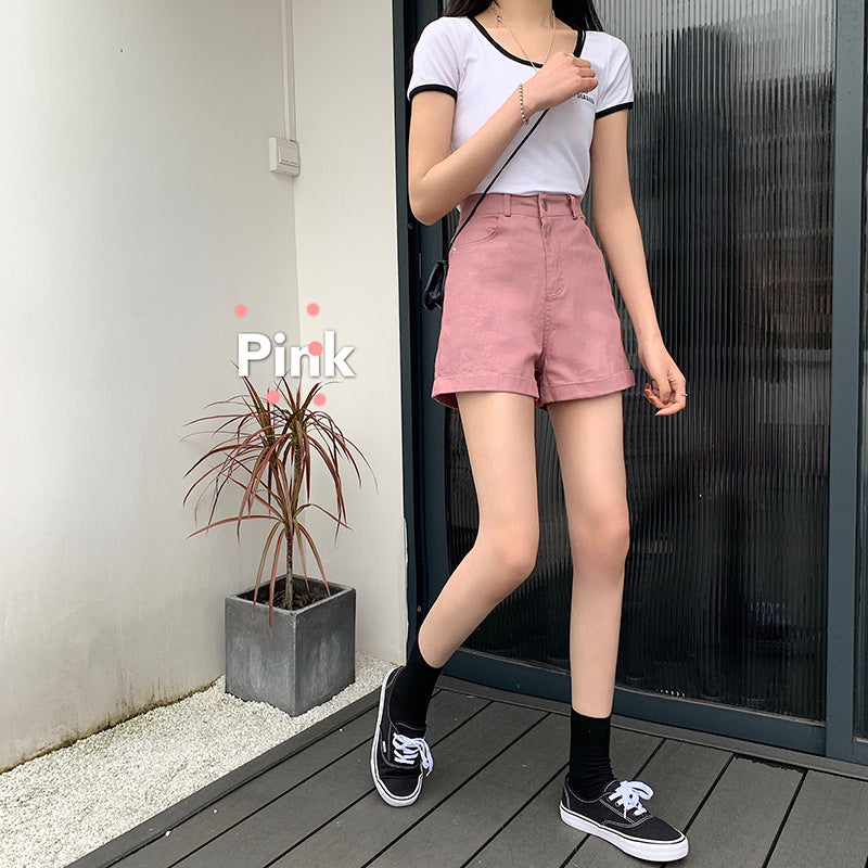 Women's Cotton High Waist Slimming Denim Shorts 2024 Summer New Wide Leg Leisure Fashion Women's Wear Solid Color Retro Bottoms