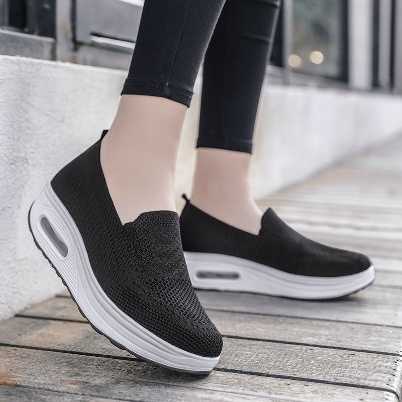 Spring and Summer Cross-Border Solid Color Slip-on Women's Casual Shoes Air Cushion Breathable Sneaker Female Flying Woven Shoes Wholesale
