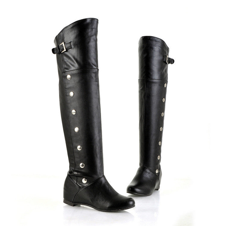 PU Leather Height Increasing Insole over the Knee Boots Boots Foreign Trade plus Size Women's Boots 40-Size 47 X2303017