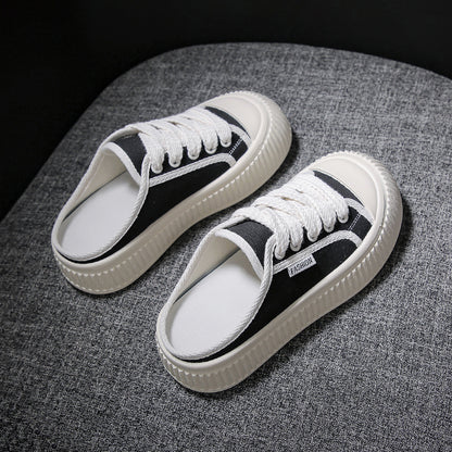 Summer New Korean Style Semi Slipper White Shoes Female Ins Student Breathable Casual Canvas Shoes Women's Board Shoes Comfortable