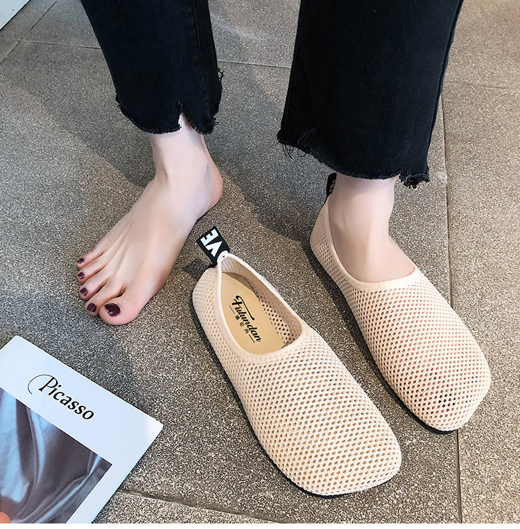 Summer Fashion Cloth Shoes Women's Breathable Mesh Pumps Lace Hollow Soft Bottom Women's Shoes Flat Gommino Maternity Shoes