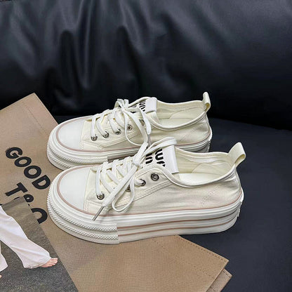Summer New Small Canvas Shoes Women's Height Increasing Breathable Platform Casual White Shoes All-Match Fashion Shoes
