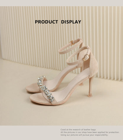 sengpashop Summer New Rhinestone with Skirt High Heels Women's Ankle-Strap Stilettos Sandals Elegant Socialite Fashion Women's Shoes