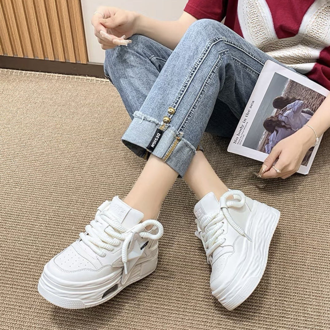 Thick Bottom Milk Fufu XINGX White Shoes for Women  Autumn New Niche Original Design Japanese Style Canvas Shoes Board Shoes