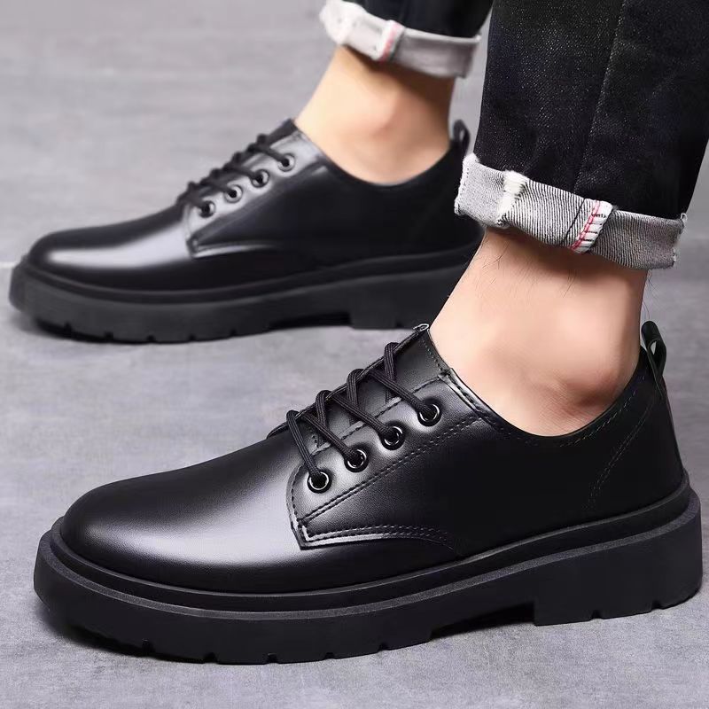 Business Leather Shoes Men's Casual Shoes British Style Work Shoes Thick Bottom Trendy All-Matching Lace-up Student Shoes Work Shoes