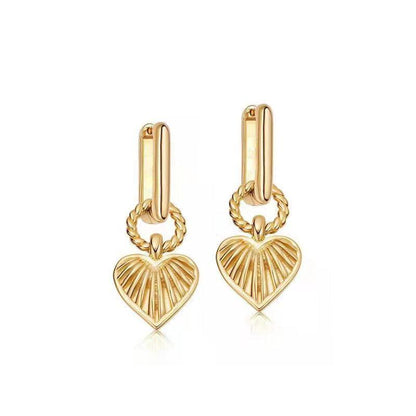 sengpan 2024 New Heart Shaped Textured Carved Long Earrings