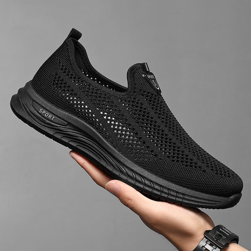 Factory Direct Sales Summer New Middle-Aged and Elderly Men's Casual Breathable Flying Woven Non-Slip Old Beijing Casual and Comfortable Shoes