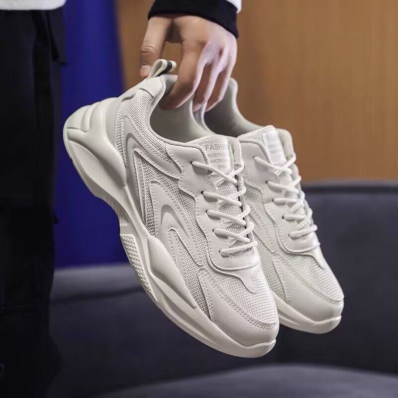 Men's Shoes Summer New Breathable Mesh Shoes Men's Sneaker Korean Style Versatile White Shoes Thickness Running Casual Shoes