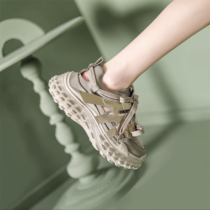 Mesh Breathable Clunky Sneakers Women's Summer Thick Bottom Height Increasing Women Shoes Trendy All-Match Women's Casual Shoes Hollow Sandals Women
