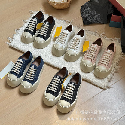 High Version  New Marni Big Head Shoes Women's Platform Hight Increasing Board Shoes Casual White Shoes Biscuit Shape Shoes Pumps