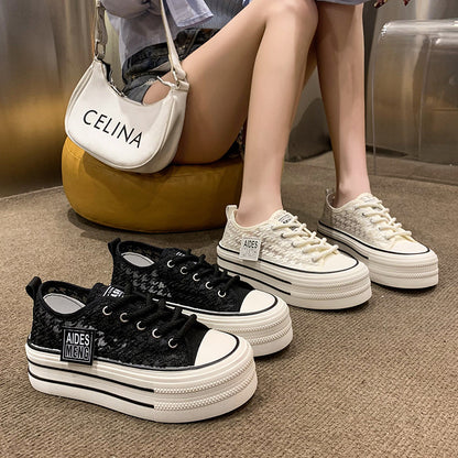 Hollow-out Platform Canvas Shoes  Spring and Summer New Versatile Ins Trendy Comfortable Casual Women's Shoes