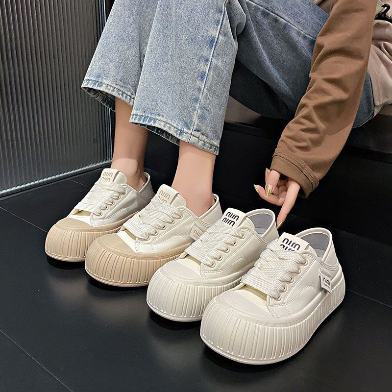 Classic Style Two-Way White Shoes Niche Original Canvas Shoes Women's New Biscuit Shape Shoes Platform Sneakers for Spring