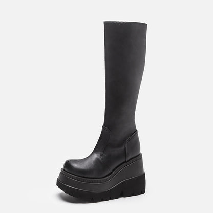 NEWn Cross-Border Size 43 Gothic Style Platform Knee-High Boots Locomotive Knight Boots below the Knee Big Head Slimming High Boots, Female