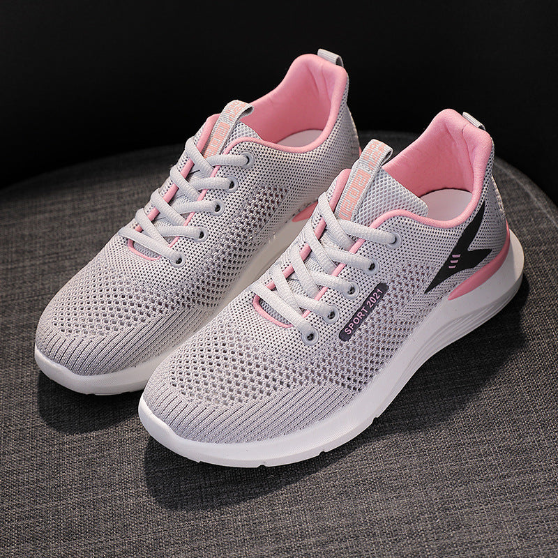 Spring and Summer New White Shoes Sneaker Women's Lightweight Soft Sole Women's Running Shoes Student Lace-up Casual Shoes