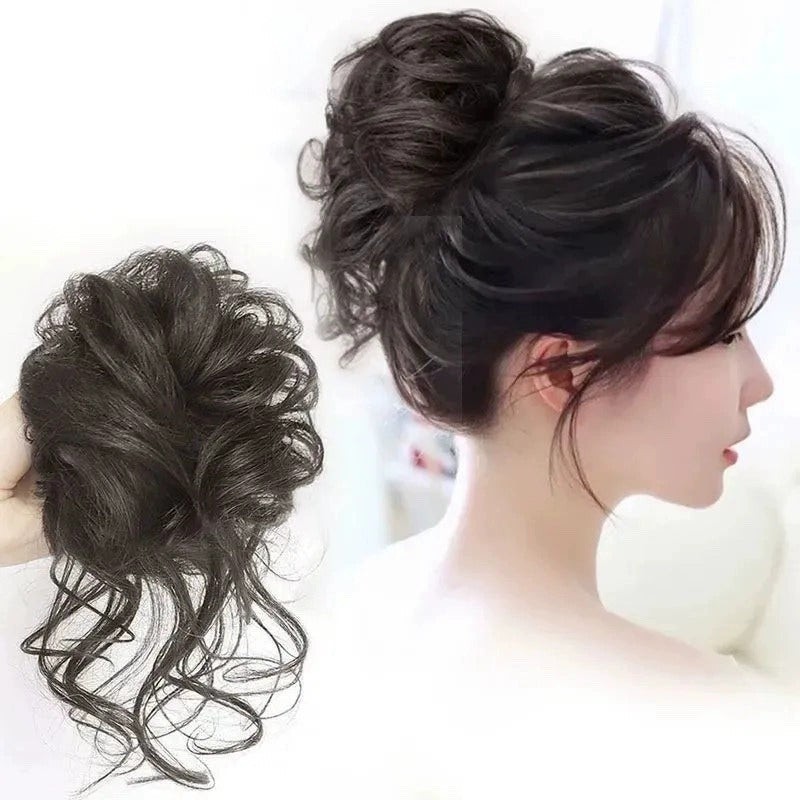 sengpan long Lazy Style Hair Clip Flower Bud Ball Head Female Natural Fluffy Long Beard Hair Bag Wig Set Ponytail Wig Ring Hairpin