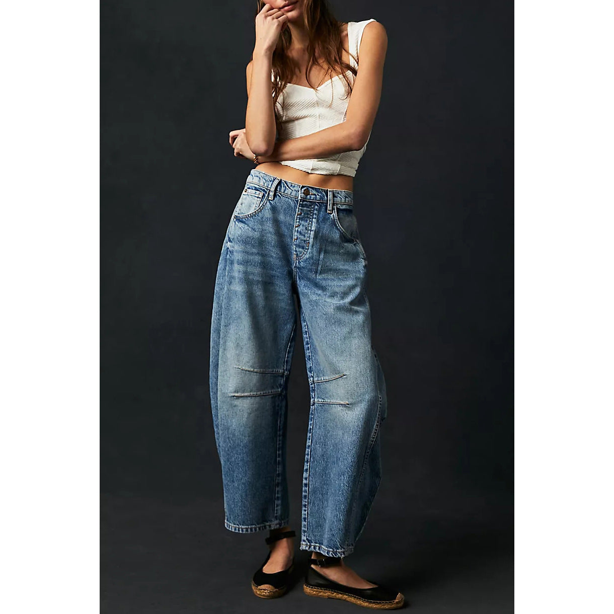 2024 New  Best Seller in Europe and America Fashion Casual Wide Leg Loose Jeans Women's Mid-Low Waist Washed Denim