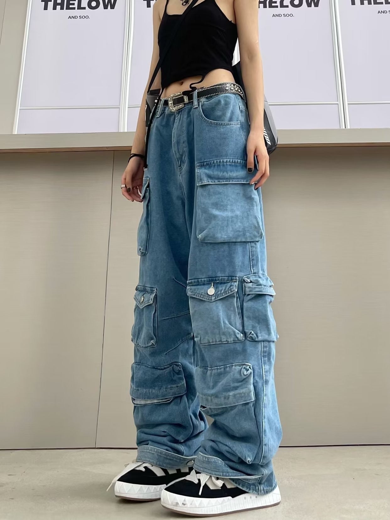 European and American Women's Clothing  Women's Trendy All-Matching Jeans Zipper Light Color and Water Scrubbing Overalls Trousers Simple New