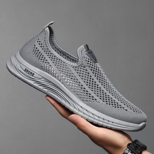Factory Direct Sales Summer New Middle-Aged and Elderly Men's Casual Breathable Flying Woven Non-Slip Old Beijing Casual and Comfortable Shoes